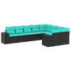 vidaXL 9-teiliges Gartensofa-Set mit Kissen, schwarzes Polyrattan
