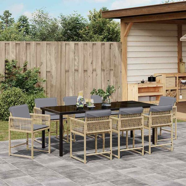 vidaXL Garten Essgruppe 9 pcs Beige Poly-Rattan