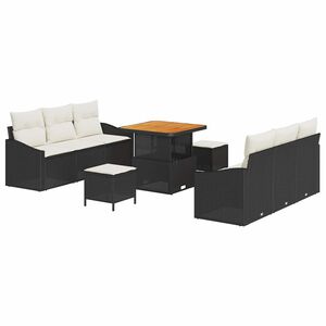 vidaXL Garten-Sofa-Set mit Kissen mit Speicher 9 pcs Schwarz und Creme