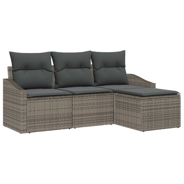 vidaXL Sofa Set mit Kissen 4 pcs Grau Poly Rattan