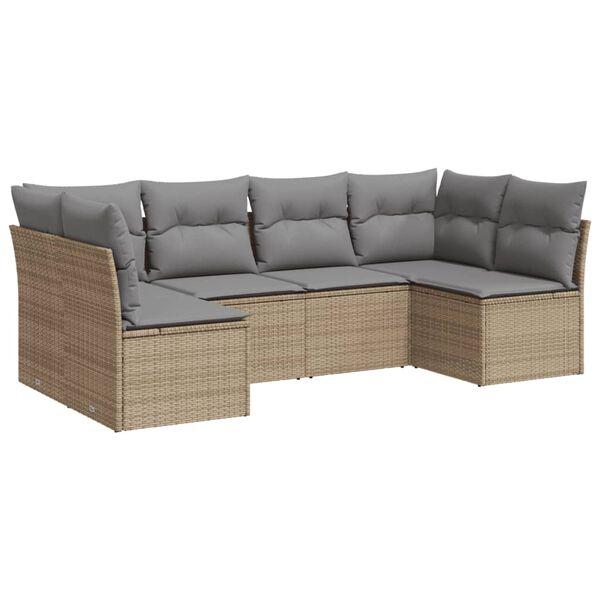 vidaXL 6-tlg. Garten-Sofagarnitur mit Kissen Beige Poly Rattan