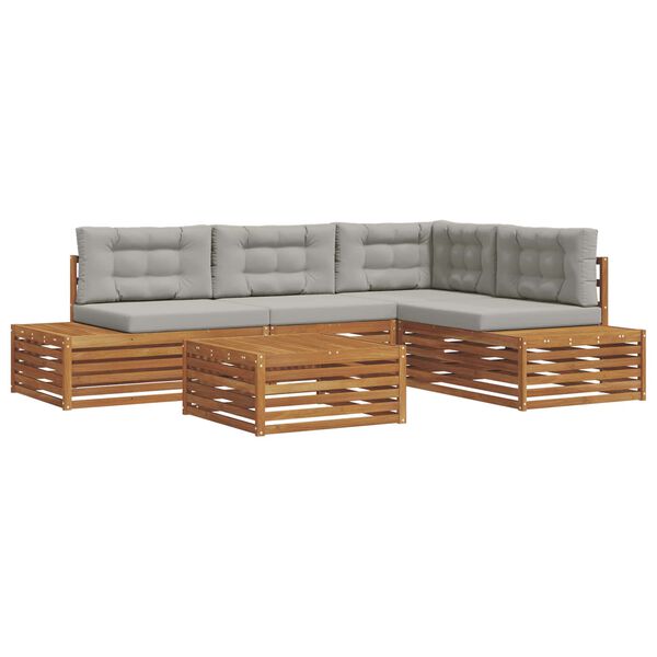 vidaXL Outdoor-Sofagarnitur mit Kissen 5 St&uuml;ck Nat&uuml;rlich und Hellgrau