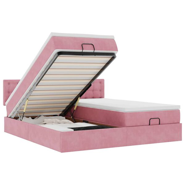 vidaXL Ottoman-Bett mit Matratzen & LEDs Rosa 200x200 cm Samt