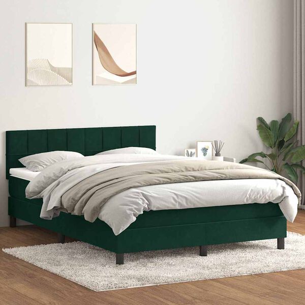 vidaXL Boxspringbett mit Matratze Dunkelgr&uuml;n 140x210 cm Samt