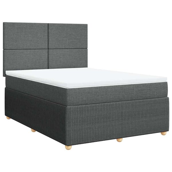 vidaXL Boxspringbett mit Matratze Dunkelgrau 140x200 cm Stoff