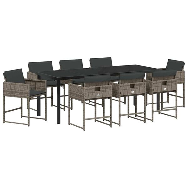 vidaXL Garten Essgruppe 9 pcs Grau Poly-Rattan