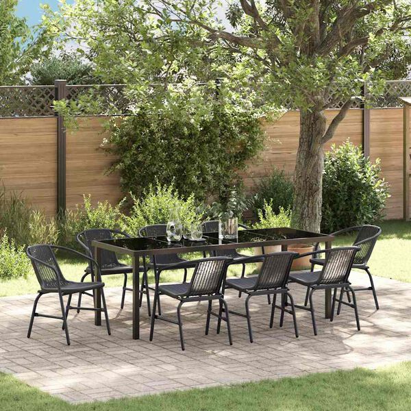 vidaXL Garten Essgruppe 9 pcs Schwarz Pulverbeschichteter Stahl