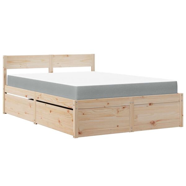 vidaXL Bett mit Schubladen und Matratze 140x190 cm Massivholz Kiefer