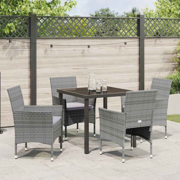 vidaXL Garten Essgruppe mit Kissen 5 pcs Grau Poly-Rattan