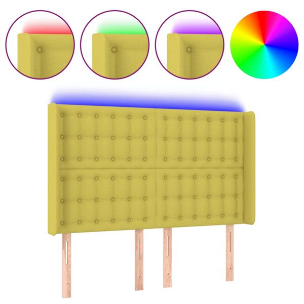 vidaXL LED Kopfteil Gr&uuml;n 147x16x118/128 cm Stoff