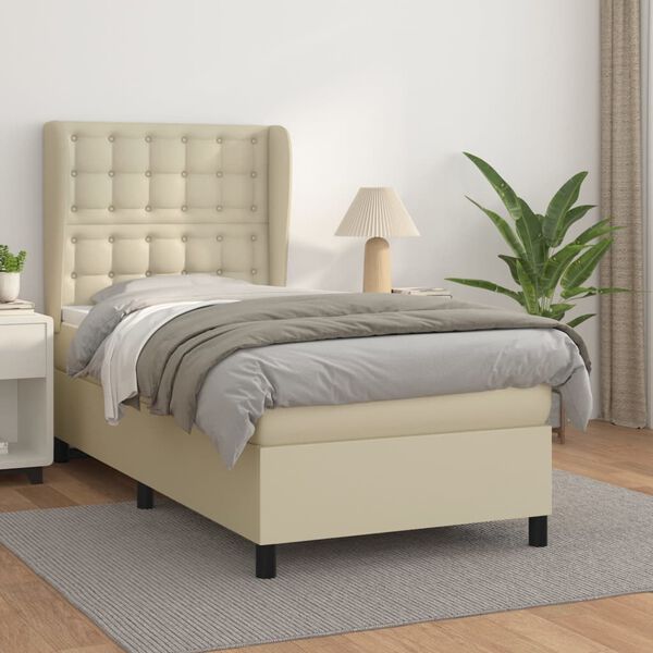 vidaXL Boxspringbett mit Matratze Creme 100x200 cm Kunstleder