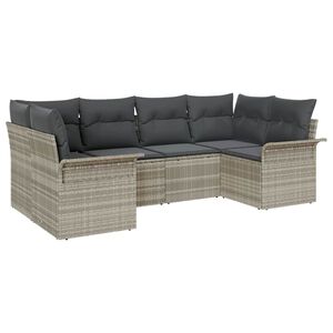 vidaXL Garten-Sofa-Set mit Kissen 6 pcs Hellgrau Poly Rattan