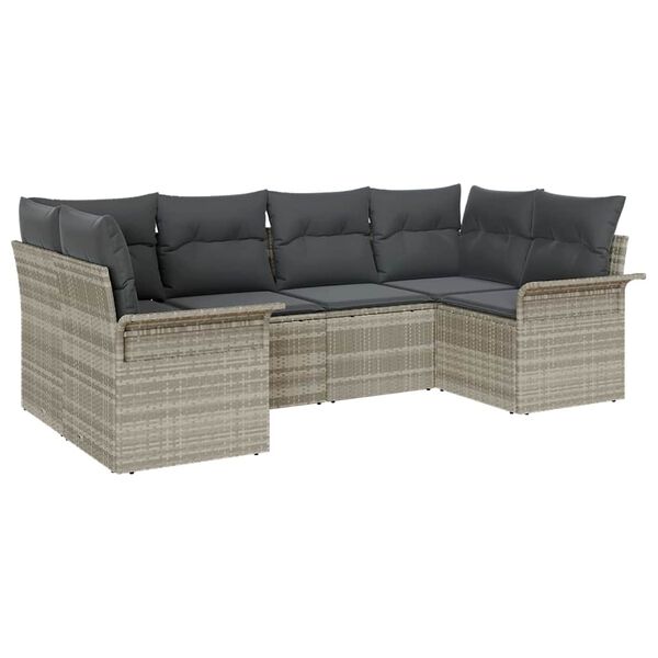 vidaXL Garten-Sofa-Set mit Kissen 6 pcs Hellgrau Poly Rattan