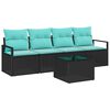 vidaXL Sofa Set 5 pcs Schwarz und T&uuml;rkis Poly-Rattan