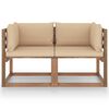 vidaXL Garten-Palettensofa 2-Sitzer mit Kissen in Beige Kiefernholz