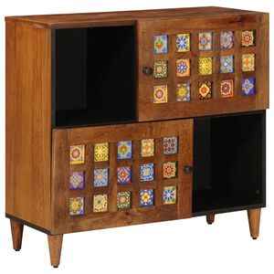 vidaXL Sideboard mit Speicher Walnuss 80 x 33 x 75 cm Massivholz Mango