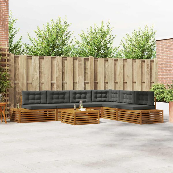 vidaXL Outdoor-Sofagarnitur mit Kissen 7 St&uuml;ck Natur und Anthrazit