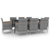 vidaXL 9-tlg. Garten-Essgruppe mit Kissen Poly Rattan und Glas
