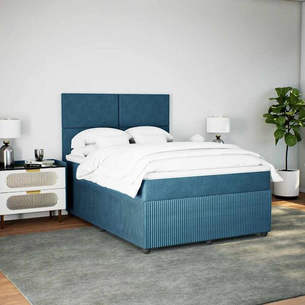 vidaXL Boxspringbett mit Matratze Dunkelblau 160x200 cm Samt
