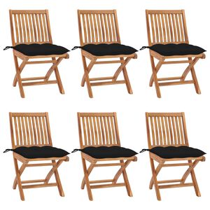 vidaXL Klappst&uuml;hle mit Kissen, 6-teilig, Massivholz Teakholz