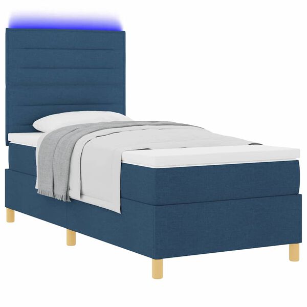 vidaXL LED Boxspringbett mit Matratze Blau 90 x 200 cm Stoff