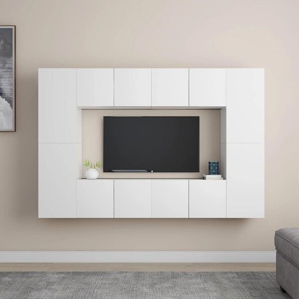 vidaXL 8-tlg. TV-Schrank-Set Wei&szlig; Holzwerkstoff