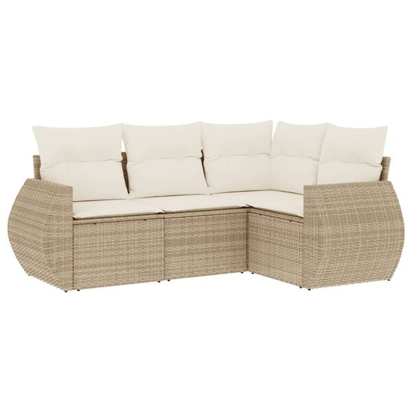 vidaXL 4-tlg. Garten-Sofagarnitur mit Kissen Beige Poly Rattan