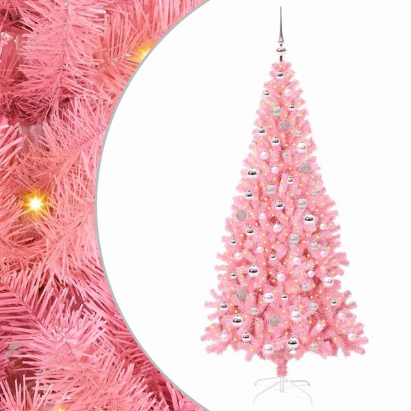vidaXL Weihnachtsbaum mit 300 LEDs mit St&auml;nder Rosa 210 cm PVC