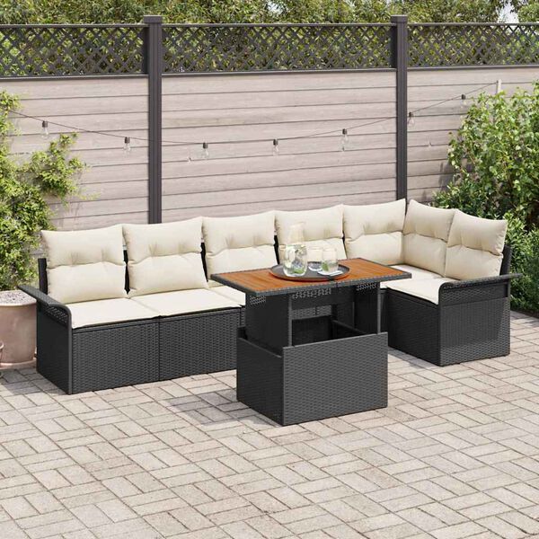 vidaXL Garten-Sofa-Set mit Kissen 7 pcs Schwarz und Creme
