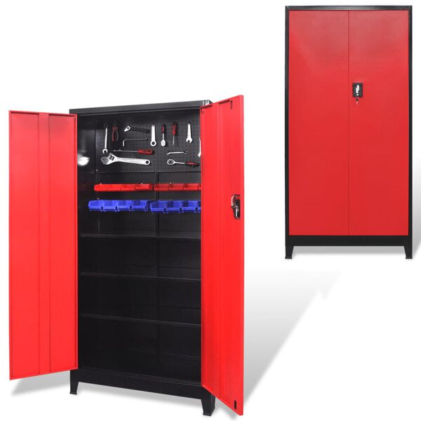 vidaXL Werkzeugschrank mit 2 Türen Stahl 90x40x180 cm Schwarz/Rot