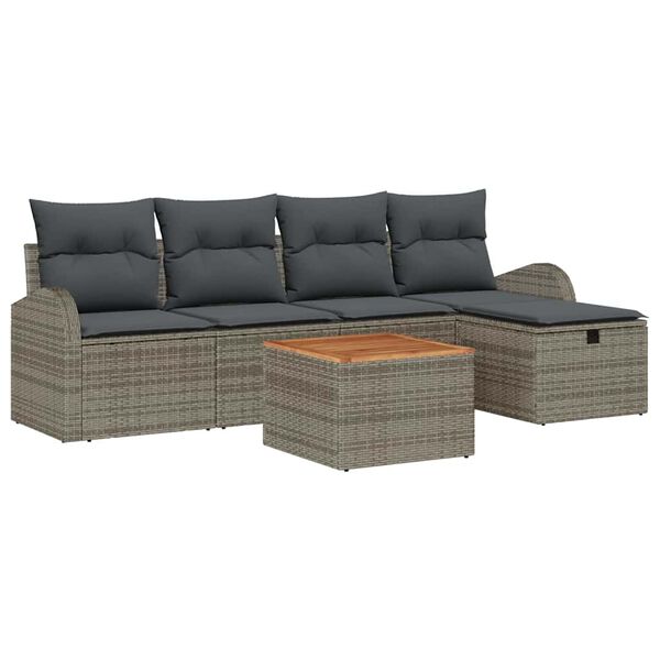 vidaXL Gartensofa-set mit Kissen mit Speicher 6 pcs Grau Poly-Rattan