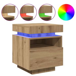 vidaXL Nachttisch mit LED-Leuchten Artisan-Eiche 40x39x48,5 cm