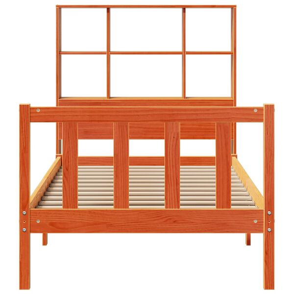 vidaXL Massivholzbett mit Regal ohne Matratze Wachsbraun 90x190 cm