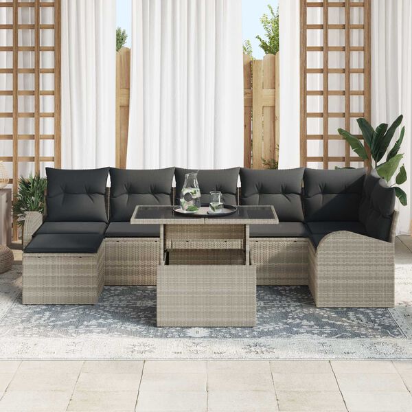 vidaXL Gartensofa-set mit Kissen 8 pcs Hellgrau Poly Rattan