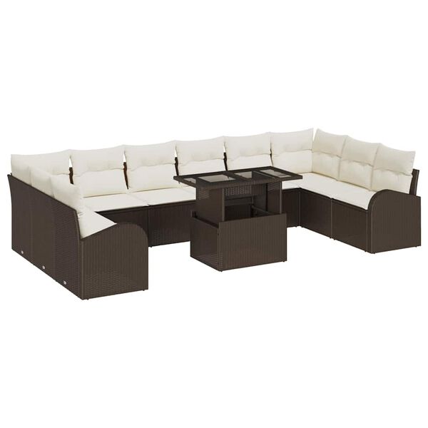 vidaXL Gartensofa-set mit Speicher 11 pcs Braun und Creme Poly-Rattan