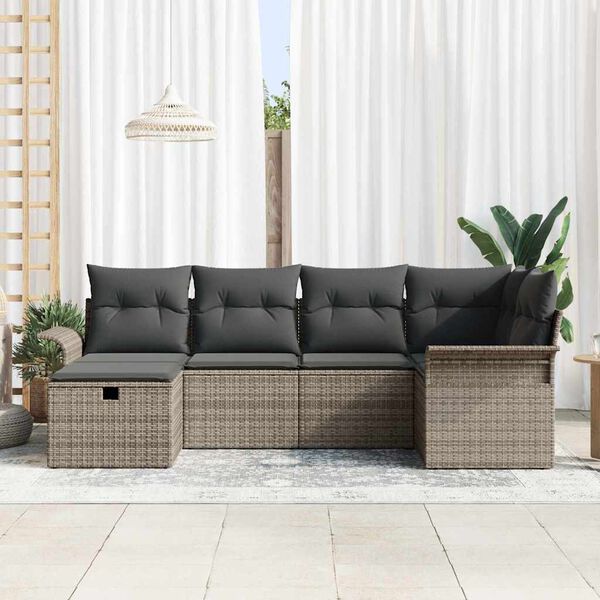 vidaXL Gartensofa-set mit Kissen mit Speicher 6 pcs Grau Poly-Rattan