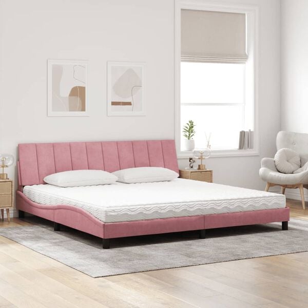 vidaXL Bett mit Matratze "Hanko" Rosa 200x200 cm Samt