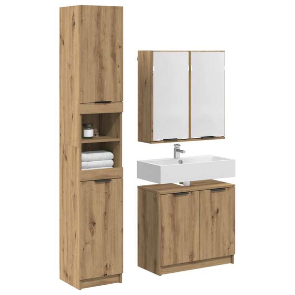 vidaXL Badezimmerschrank-Set mit T&uuml;r 3 pcs Artisan-Eiche Holzwerkstoff