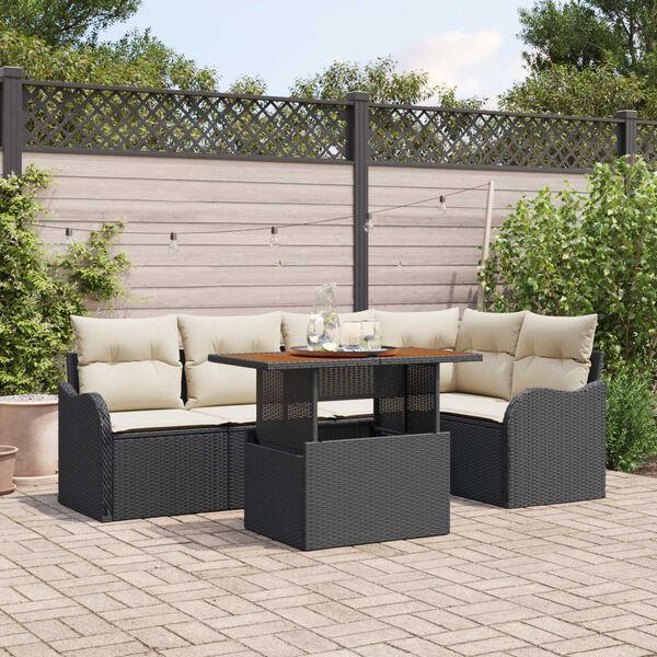 vidaXL Garten-Sofa-Set mit Speicher 6 pcs Schwarz Poly Rattan