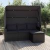 vidaXL 3-Sitzer-Gartensofa mit Dach und Fu&szlig;hocker Schwarz Poly Rattan