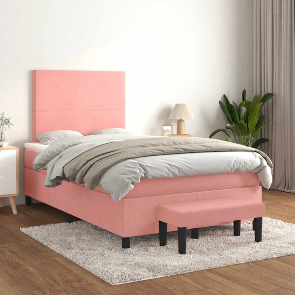 vidaXL Boxspringbett mit Matratze Rosa 120x190 cm Samt