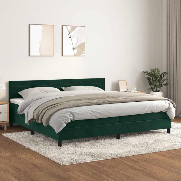 vidaXL Boxspringbett mit Matratze Dunkelgr&uuml;n 200x200 cm Samt