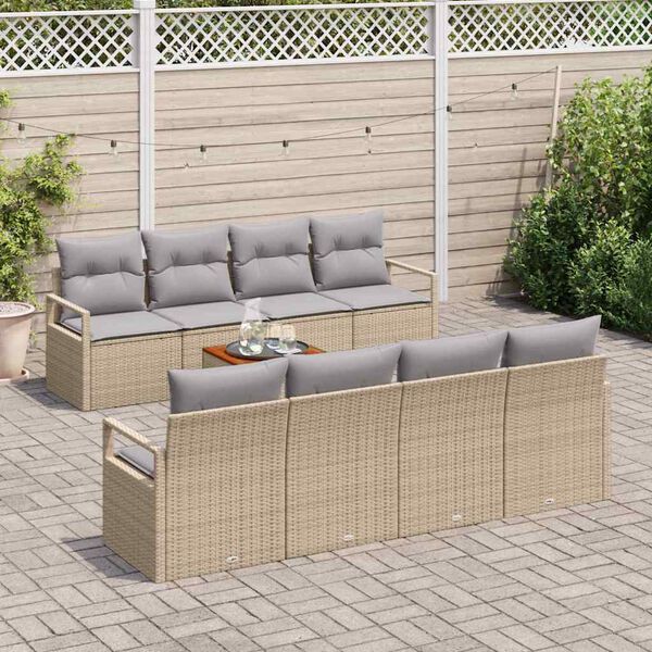 vidaXL Gartensofa-set mit Kissen 9 pcs Beige Poly-Rattan
