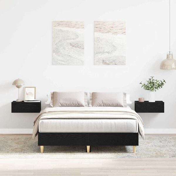 vidaXL Bettrahmen Schwarz Eichen-Optik 193 x 143 x 25 cm Holzwerkstoff