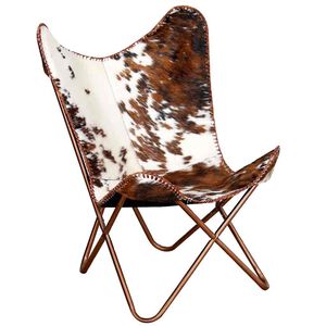 vidaXL Butterfly-Sessel Braun und Wei&szlig; Echtes Kuhfell