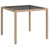 vidaXL Gartentisch 90x90x75 cm Geh&auml;rtetes Glas Poly Rattan Beige