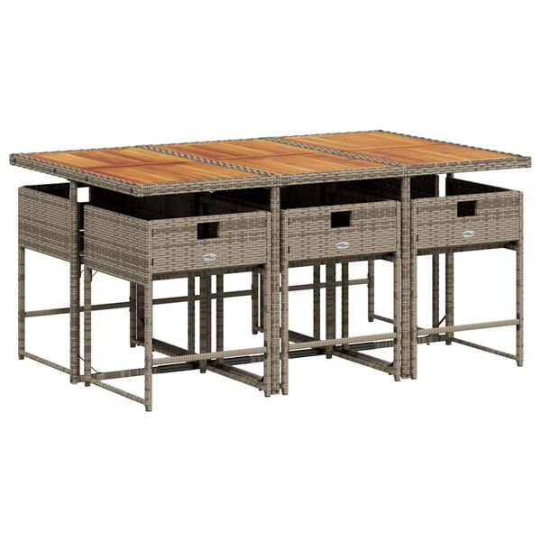 vidaXL 7-tlg. Garten-Essgruppe mit Kissen Grau Poly Rattan