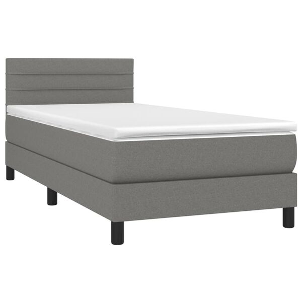 vidaXL Boxspringbett mit Matratze & LED Dunkelgrau 100x200 cm Stoff