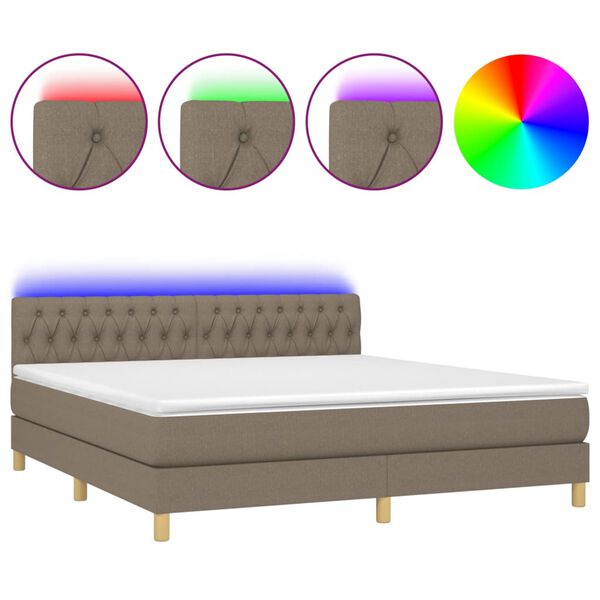 vidaXL Boxspringbett mit Matratze & LED Taupe 180x200 cm Stoff