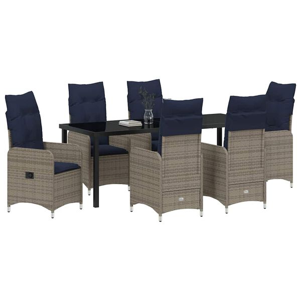 vidaXL Garten Essgruppe mit Kissen 7 pcs Schwarz Poly Rattan